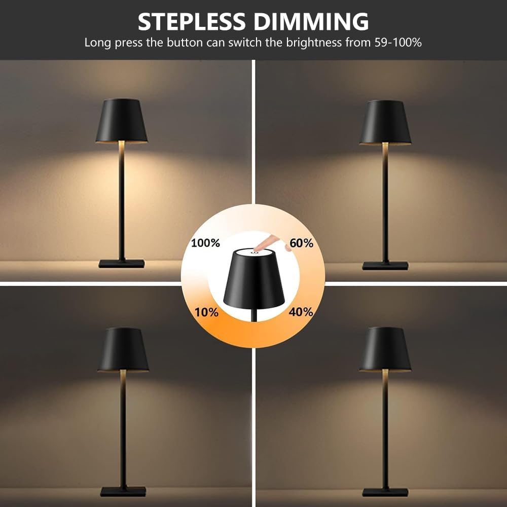 Lotvic LED Akku Tischleuchte,Tischlampe, IP54, Kabellos Dimmbar Touch, 5400 mAh, USB-C Wiederaufladbar, Schwarz