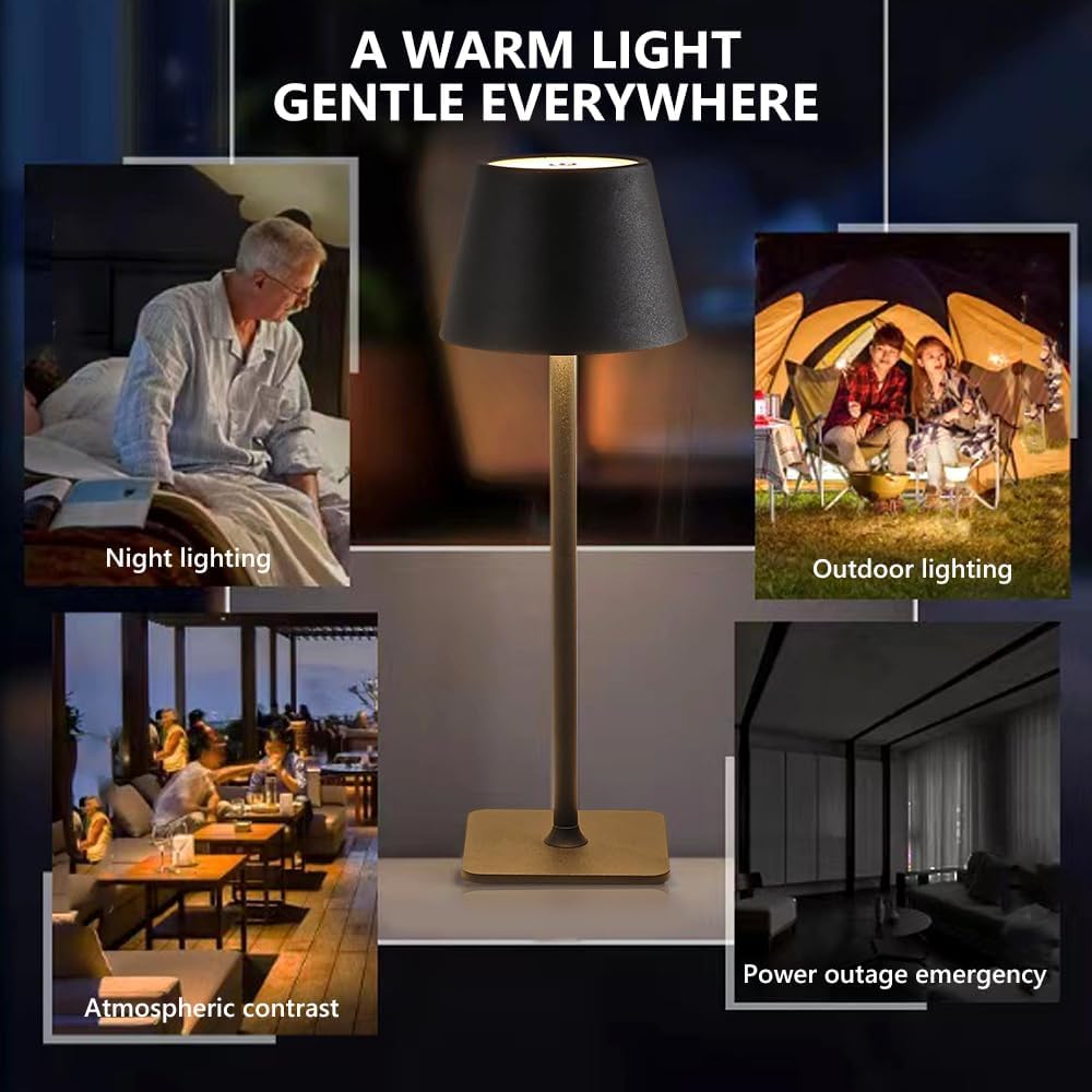 Lotvic LED Akku Tischleuchte,Tischlampe, IP54, Kabellos Dimmbar Touch, 5400 mAh, USB-C Wiederaufladbar, Schwarz