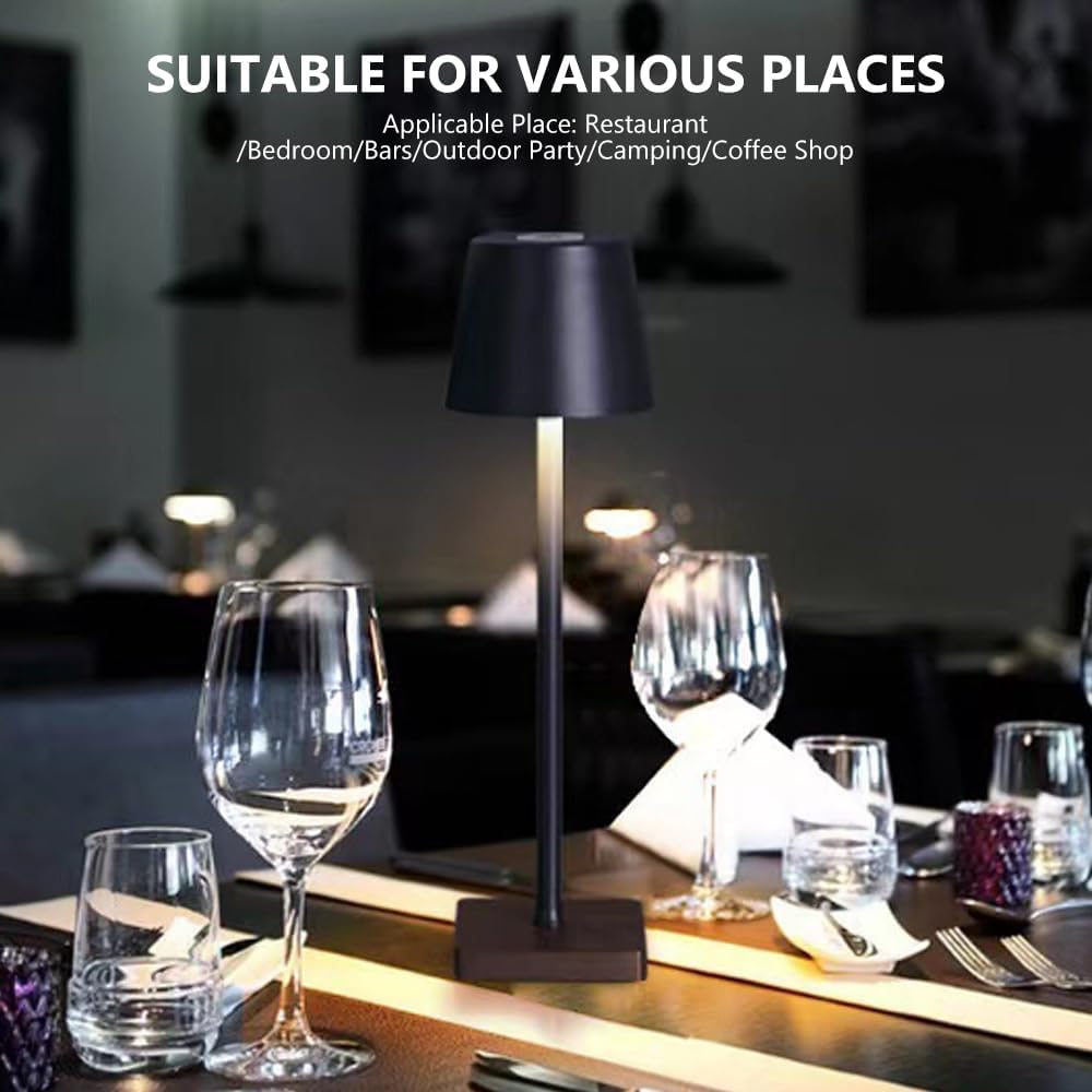 Lotvic LED Akku Tischleuchte,Tischlampe, IP54, Kabellos Dimmbar Touch, 5400 mAh , USB-C Wiederaufladbar , Schwarz