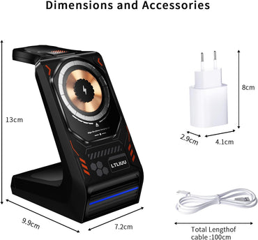 LTLIUU 3 in 1 Wireless Charging Station for Apple Devices, 15W Fast Mag-Safe Charger
