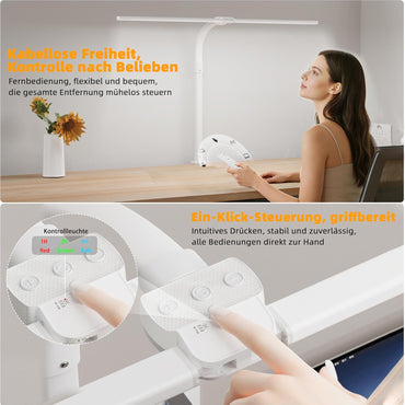 LOTTBUTY Doppelkopf Schreibtischlampe LED dimmbar,24W 80CM klemmbar Weiß