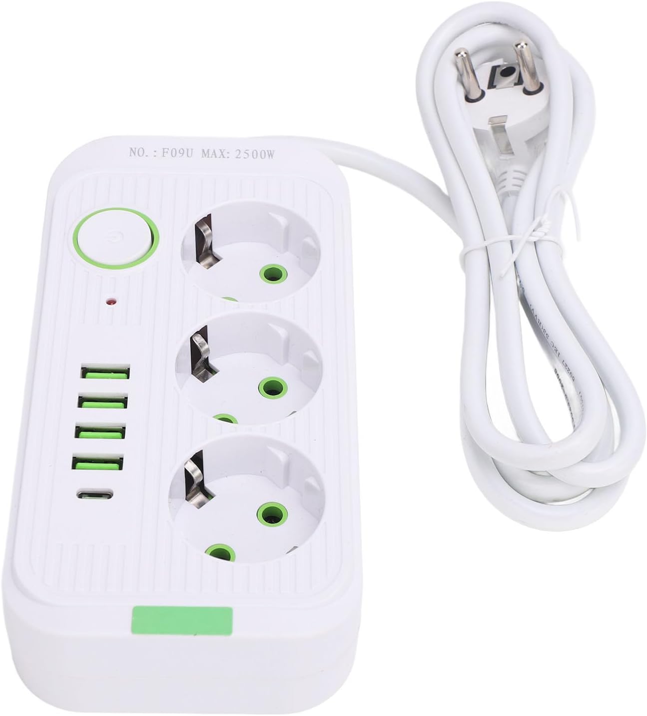 LUFEIS 4-Port USB A 3-Buchse 8 in 1 Steckdosenleiste mit breiter Anwendung und 2 m Kabel weiß