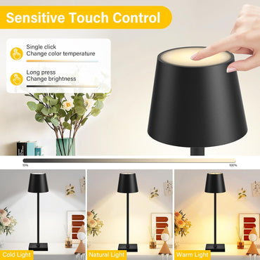 LIUWID 2 Stück kabellose wiederaufladbare LED Tischlampe, 5200 mAh mit 3 Farbmodi Schwarz