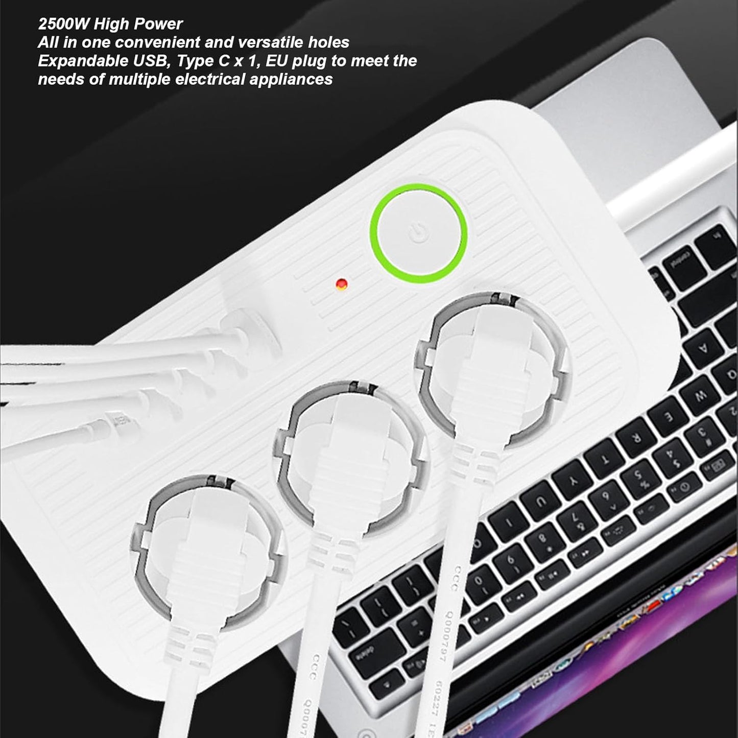 LUFEIS 4-Port USB A 3-Buchse 8 in 1 Steckdosenleiste mit breiter Anwendung und 2 m Kabel weiß