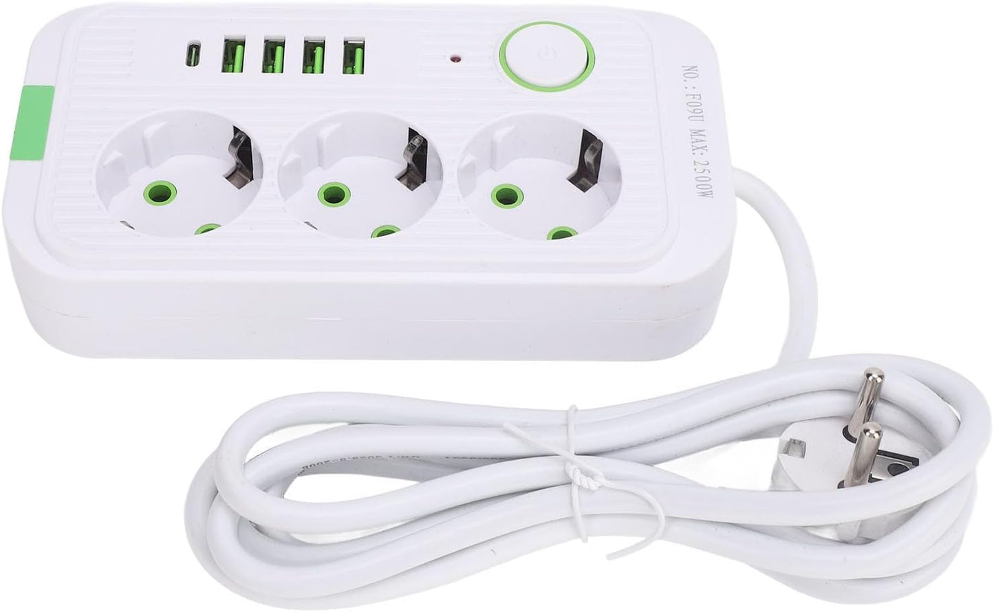 LUFEIS 4-Port USB A 3-Buchse 8 in 1 Steckdosenleiste mit breiter Anwendung und 2 m Kabel weiß