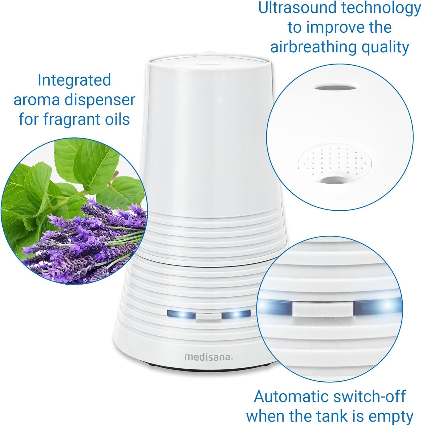 Medisana AH 662 Ultraschall Airbefeuchter Purificateur d'air 900 ml 15 Stunden Laufzeit, Blanc