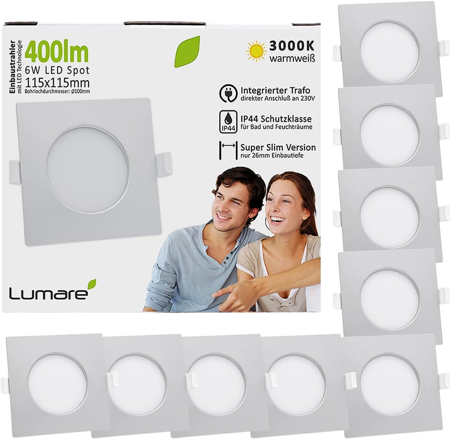 Lumare 9x LED Einbauspot 6W IP44 230V silber 26mm Slim Deckenspot 400lm LED