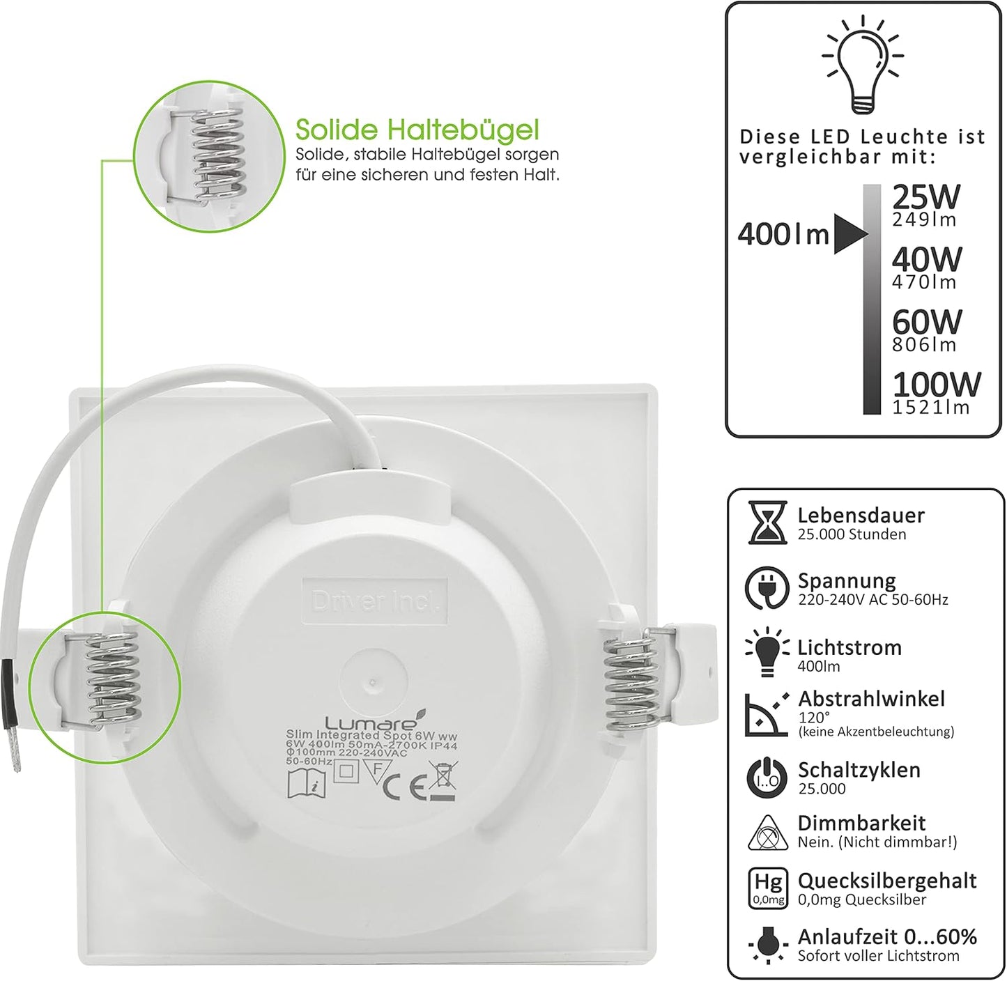 Lumare 9x LED Einbauspot 6W IP44 230V silber 26mm Slim Deckenspot 400lm LED