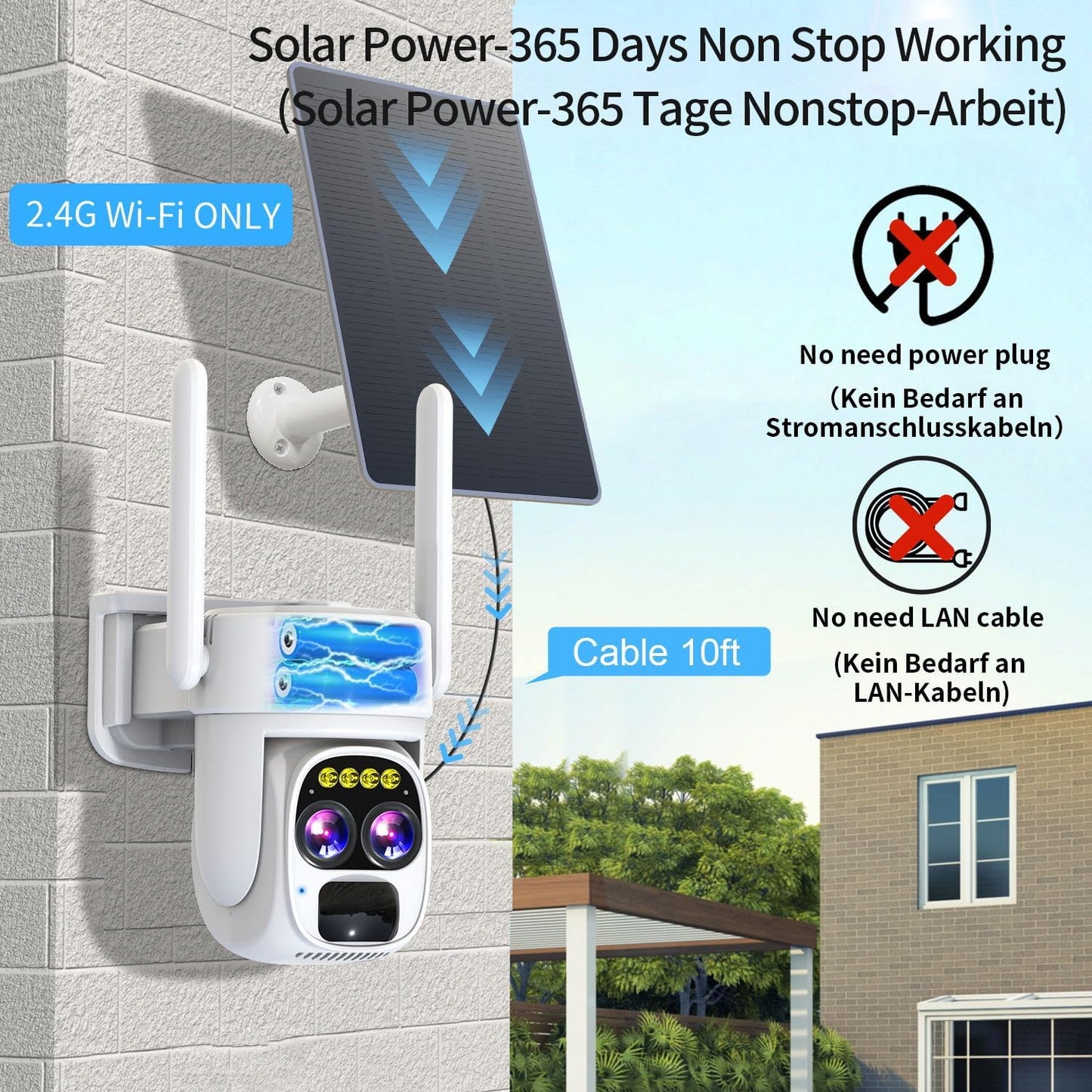 LUOVEE überwachungskamera Aussen Akku Solar, 360° PTZ Nachtsicht, 2-Wege