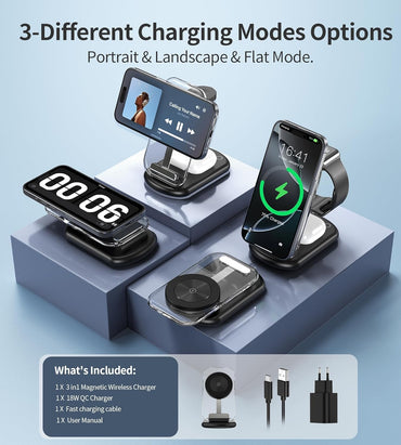 Mag Safe Ladestation, 3 in 1 Mag Safe Ladegerät, Kompatibel mit Telefon iWatch/Airpods7 iPhone