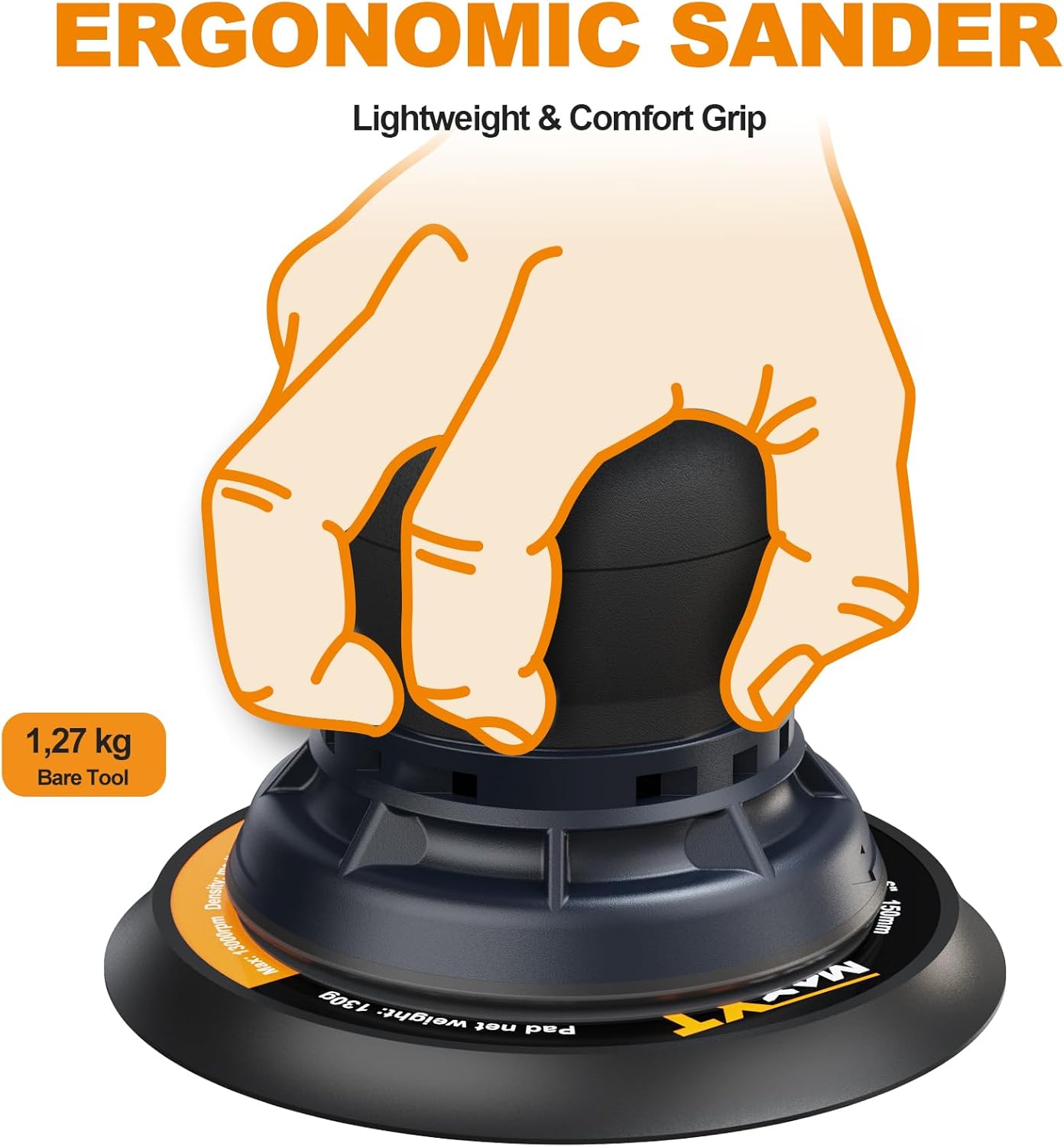 MAXXT 5,0 mm Bürstenloser Brushless Exzenterschleifer 230V mit Dreikernverkabelung