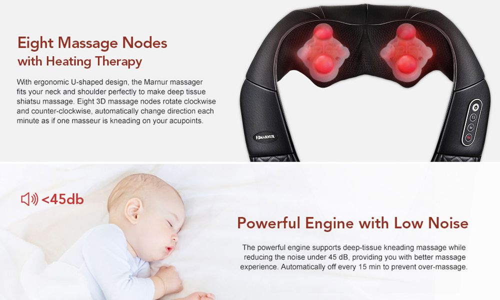 MARNUR Nackenmassagegerät MGS-8801 (8 tasses de massage, barre de réglages, fonction chaleur, adaptateur Kfz, 24W, noir)