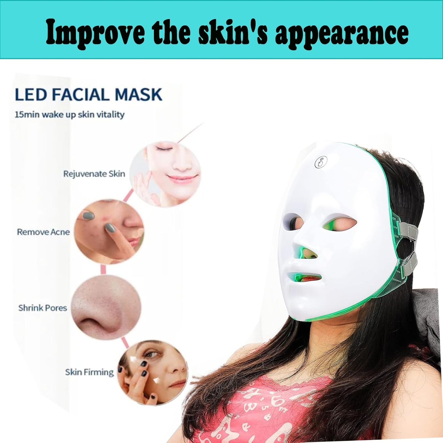 7 Farbe Led Maske, Led Gesichtsmaske, Photon Therapie Maske, Lichttherapie (Weiss)
