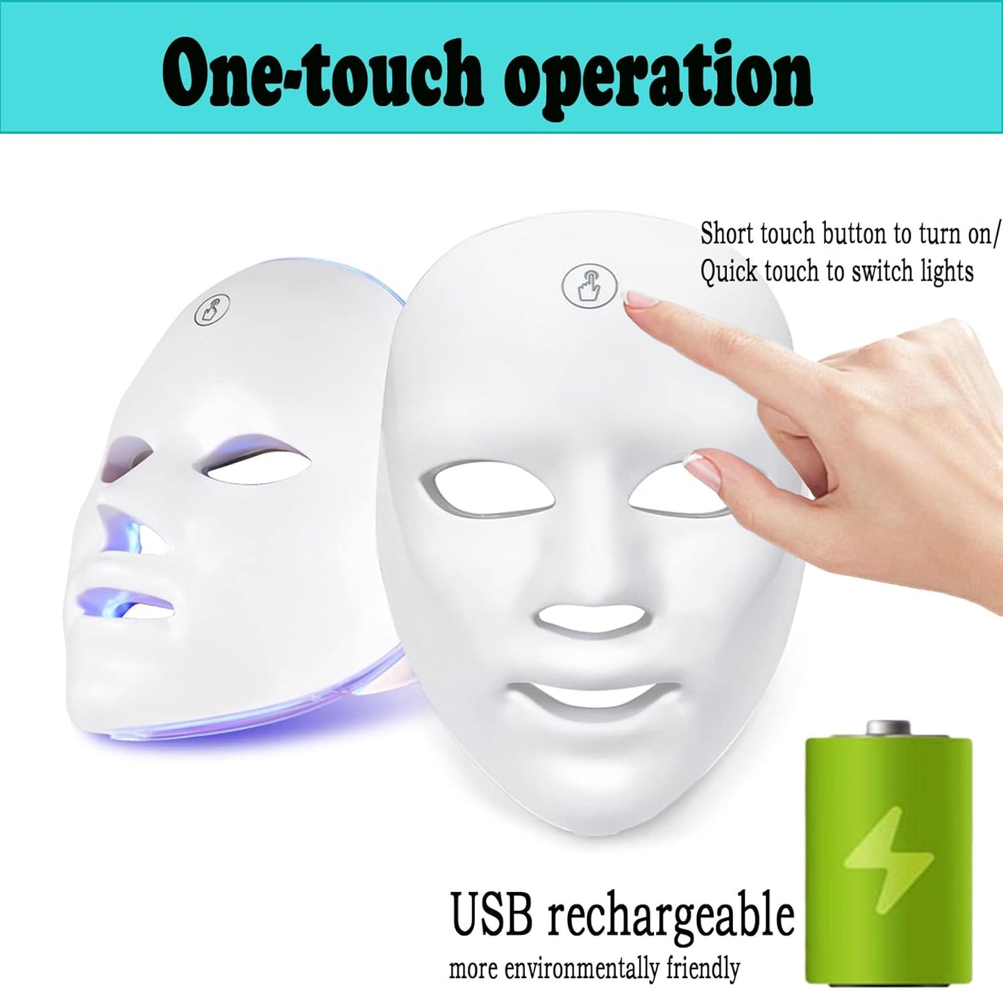 7 Farbe Led Maske, Led Gesichtsmaske, Photon Therapie Maske, Lichttherapie (Weiss)
