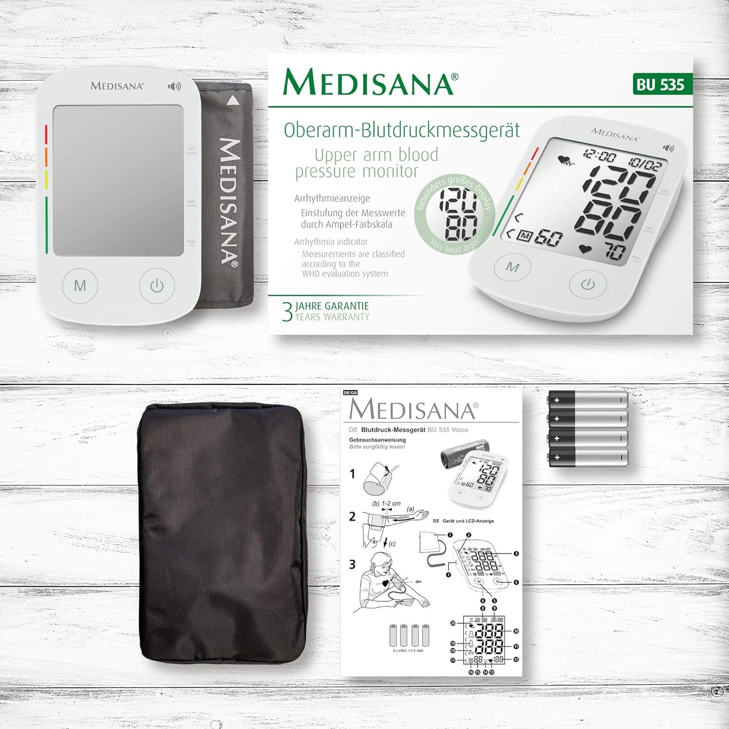 medisana BU 535 Voice Oberarm-Blutdruckmessgerät, Blutdruck und Pulsmessung