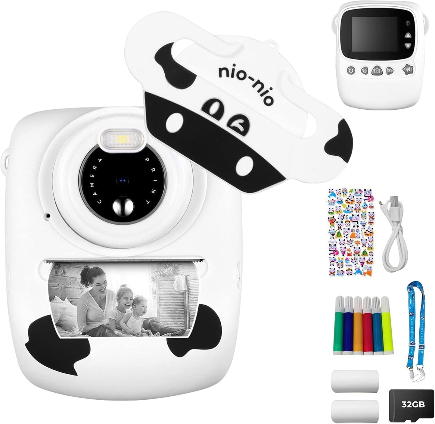 Meidom Sofortbildkamera Kinder, 30MP 1080P Kinderkamera 32GB TF-Karte Dual Kamera, Weiß