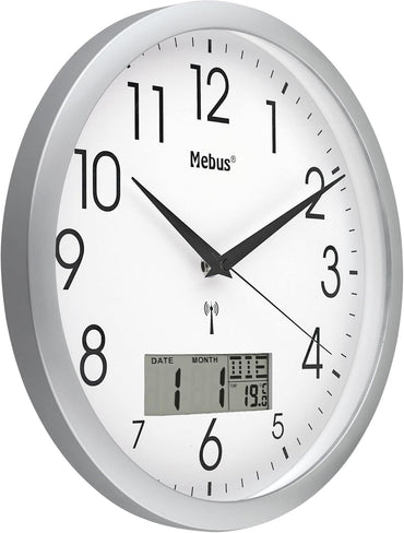 Mebus 19422 Funk-Wanduhr 30 cm x 3 cm Argent