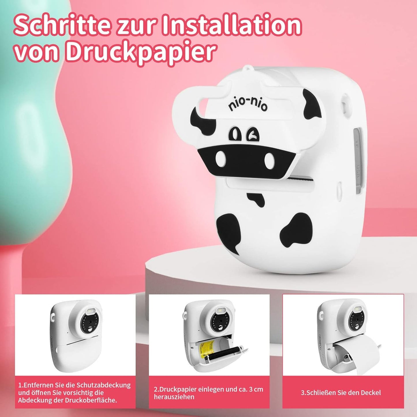 Meidom Sofortbildkamera Kinder, 30MP 1080P Kinderkamera 32GB TF-Karte Dual Kamera, Weiß