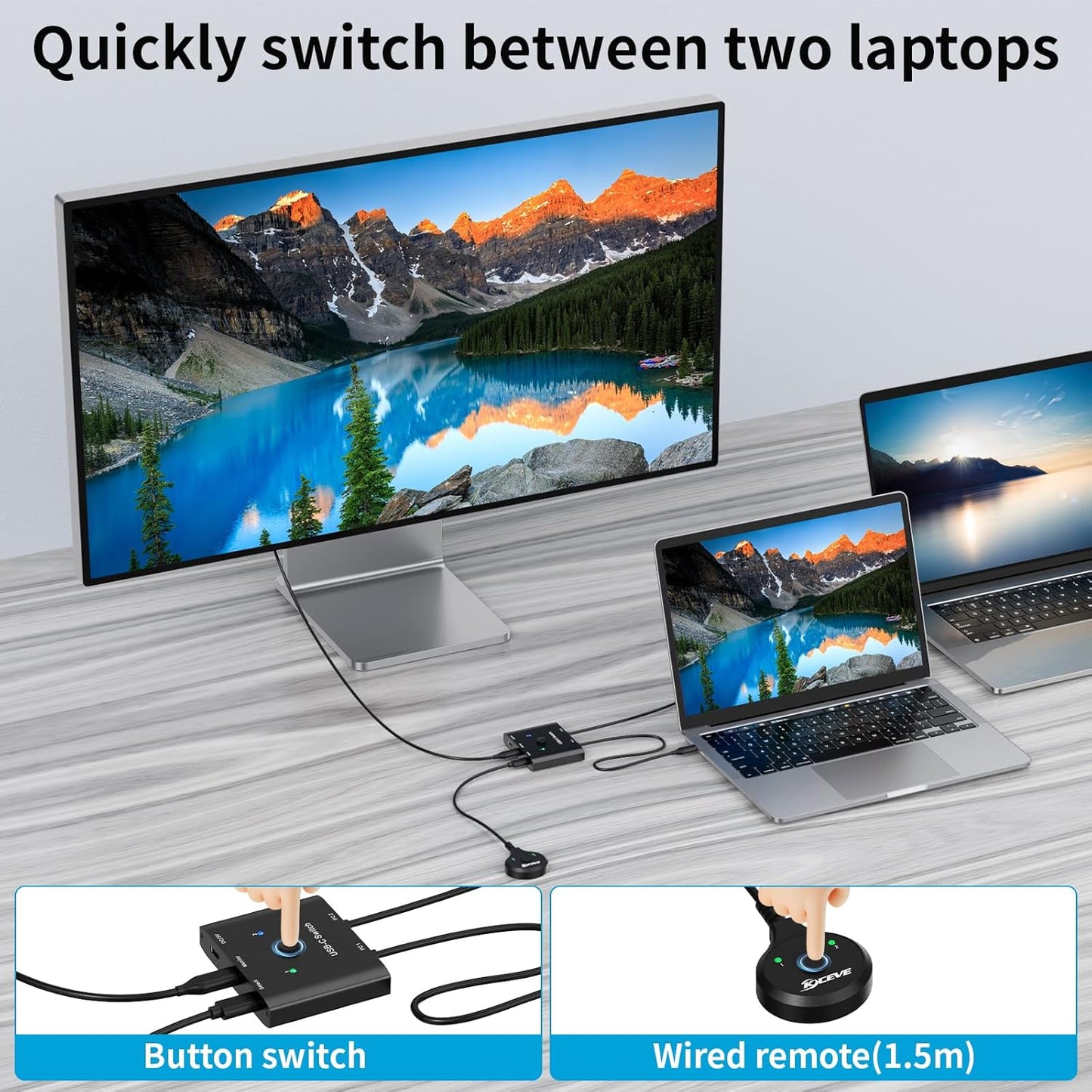 MLEEDA USB C Switch 2 PC 8K@60Hz 4K@120Hz,2 in 1 out USB-C Switch