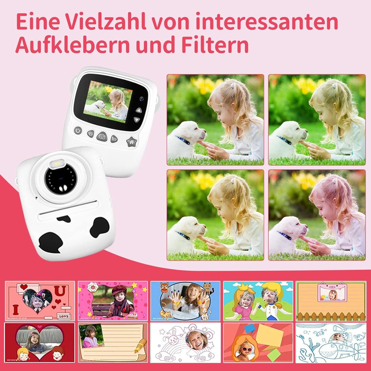 Meidom Sofortbildkamera Kinder, 30MP 1080P Kinderkamera 32GB TF-Karte Dual Kamera, Weiß