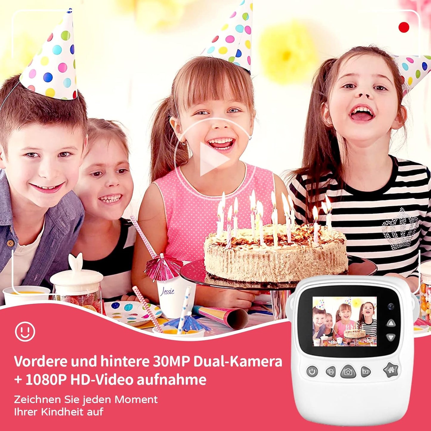 Meidom Sofortbildkamera Kinder, 30MP 1080P Kinderkamera 32GB TF-Karte Dual Kamera, Weiß