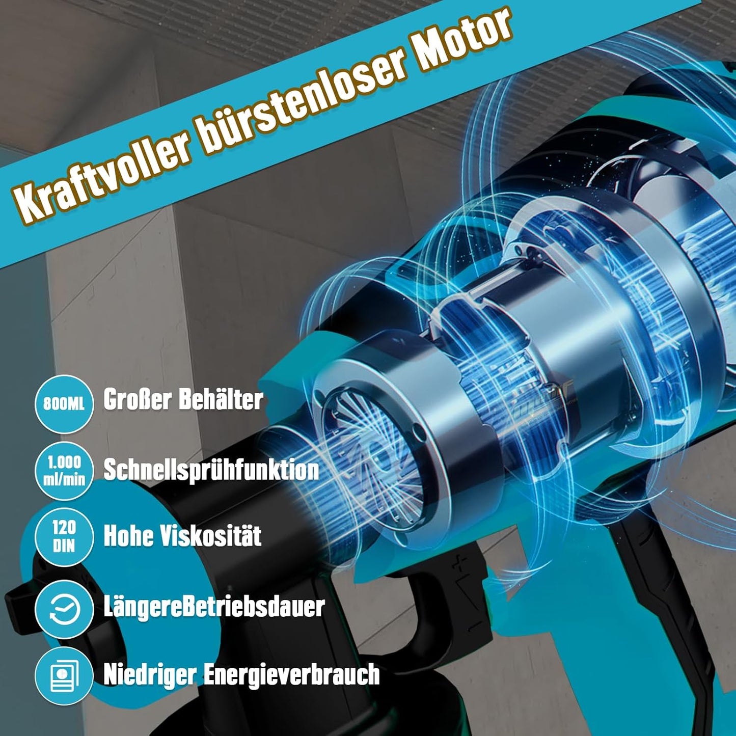 Mellif Akku Farbsprühsystem für Makita Akku 18V,(Ohne Akku) Förderleistung 1000 ml/min, 800 ml Behälter, mit 3 Düsen