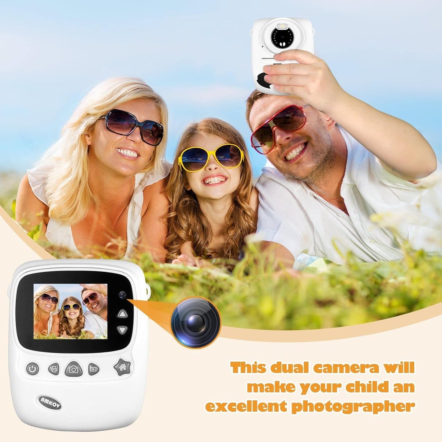 Meidom Sofortbildkamera Kinder, 30MP 1080P Kinderkamera 32GB TF-Karte Dual Kamera, Weiß
