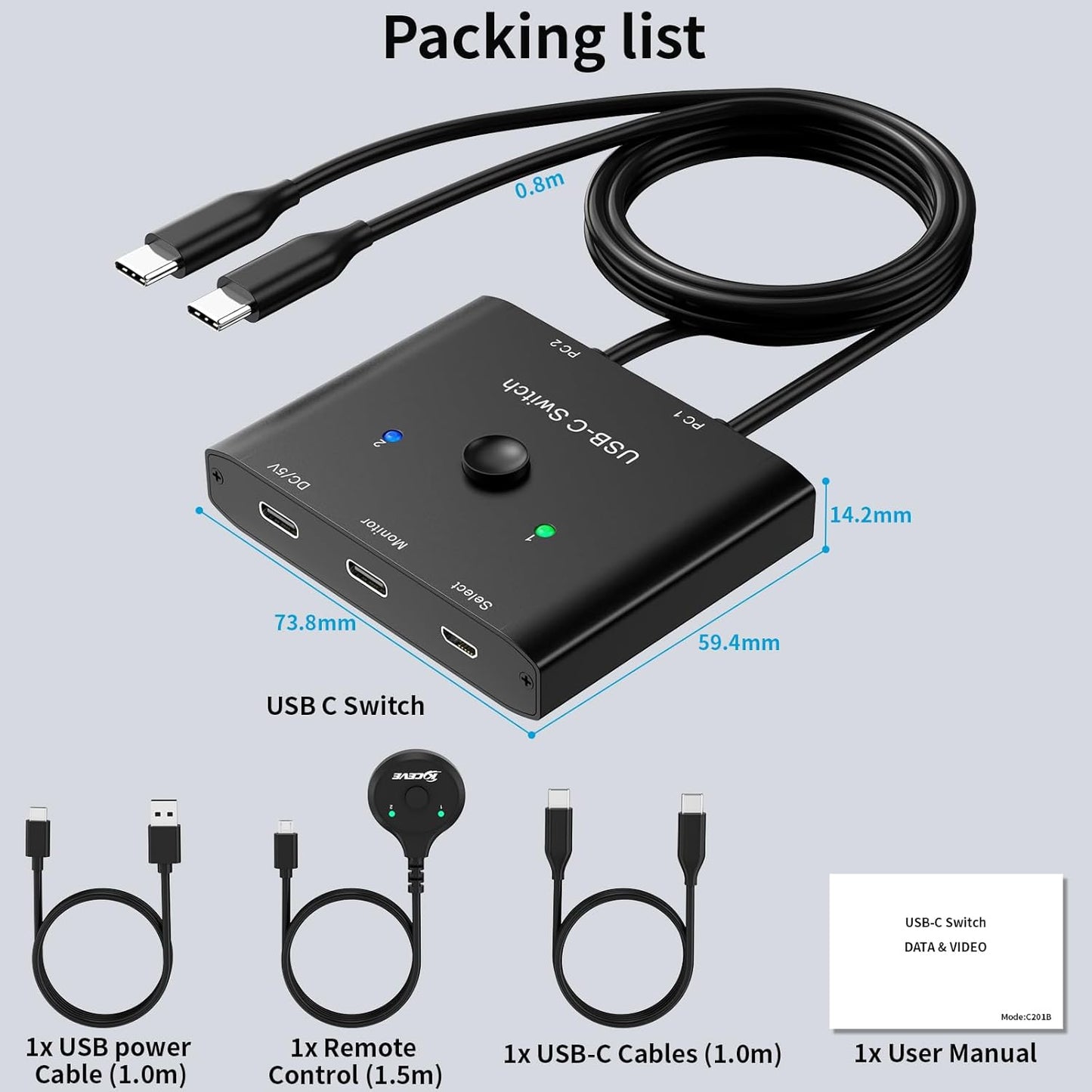 MLEEDA USB C Switch 2 PC 8K@60Hz 4K@120Hz,2 in 1 out USB-C Switch