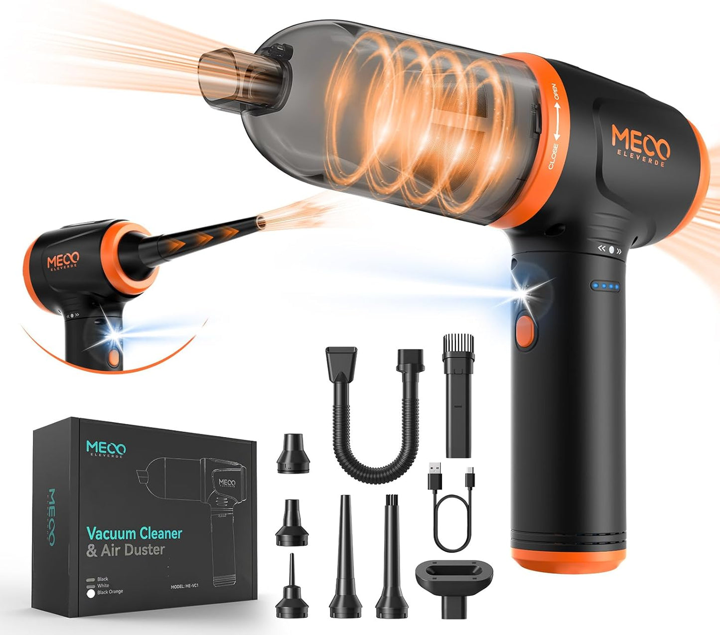 MECO ELEVERDE 4 in 1 Staubgebläse Druckluf, 3-Gang 110000U/ Air Duster, 16000pa Staubsauger