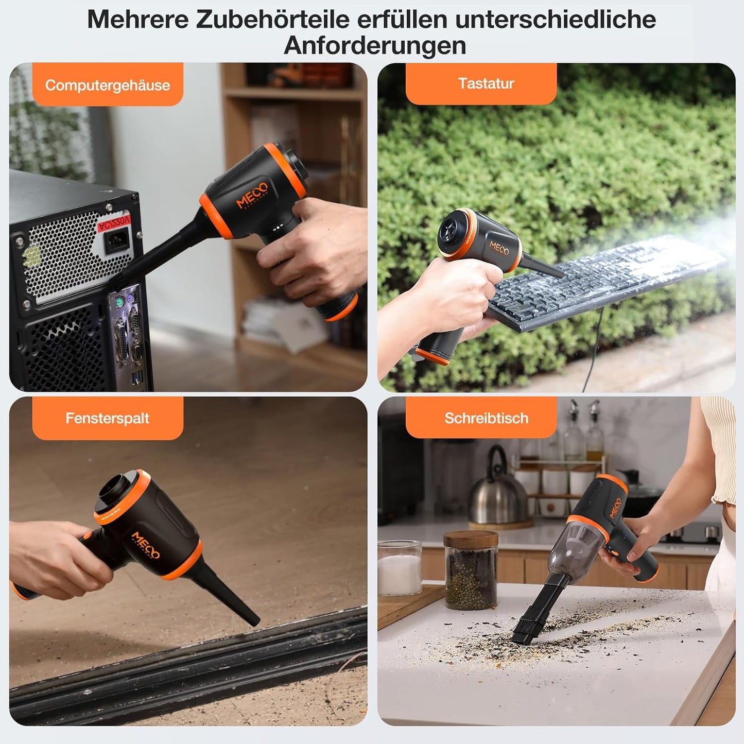 MECO ELEVERDE 4 in 1 Staubgebläse Druckluf, 3-Gang 110000U/ Air Duster, 16000pa Staubsauger