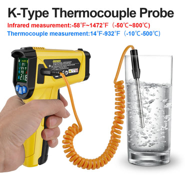 MESTEK Infrarot Thermometer Laser mit K-Sonde IR Pyrometer -50°C bis 800°C