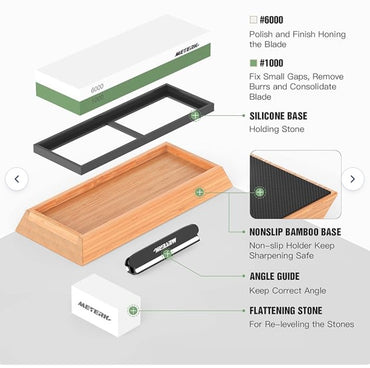 Meterk Messerschärfstein-Set 1000/6000, Doppelseitiger Schleifstein Messer Abziehstein Wetzstein