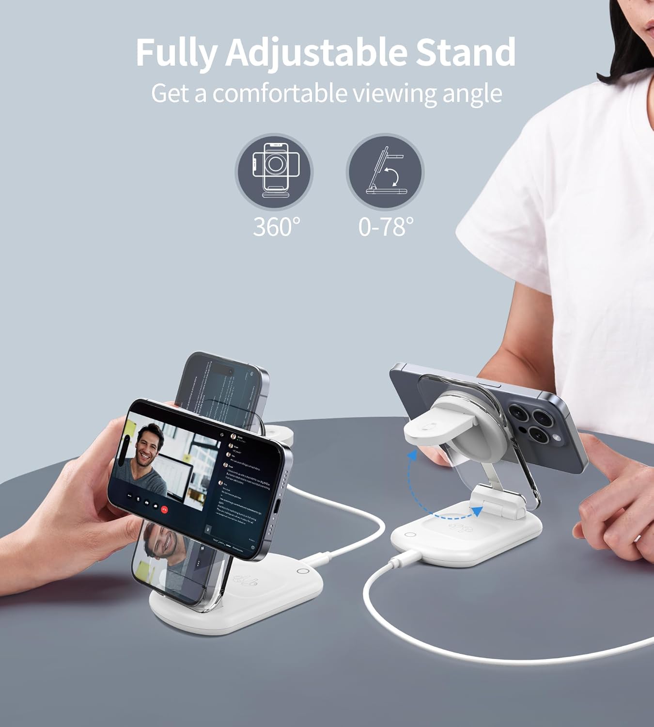 Mag Safe Ladestation, 3 in 1 Ladegerät,faltbar einstellbar Winkel mit Atmosphärenlicht,
