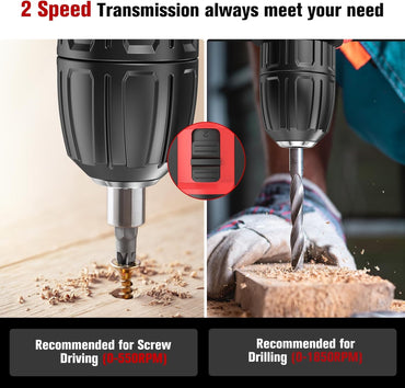 MHPRO 21-V-Akku-Bohrschrauber mit 2,0-Ah-Akkus,42Nm Schraubendreher, 23 Zubehör