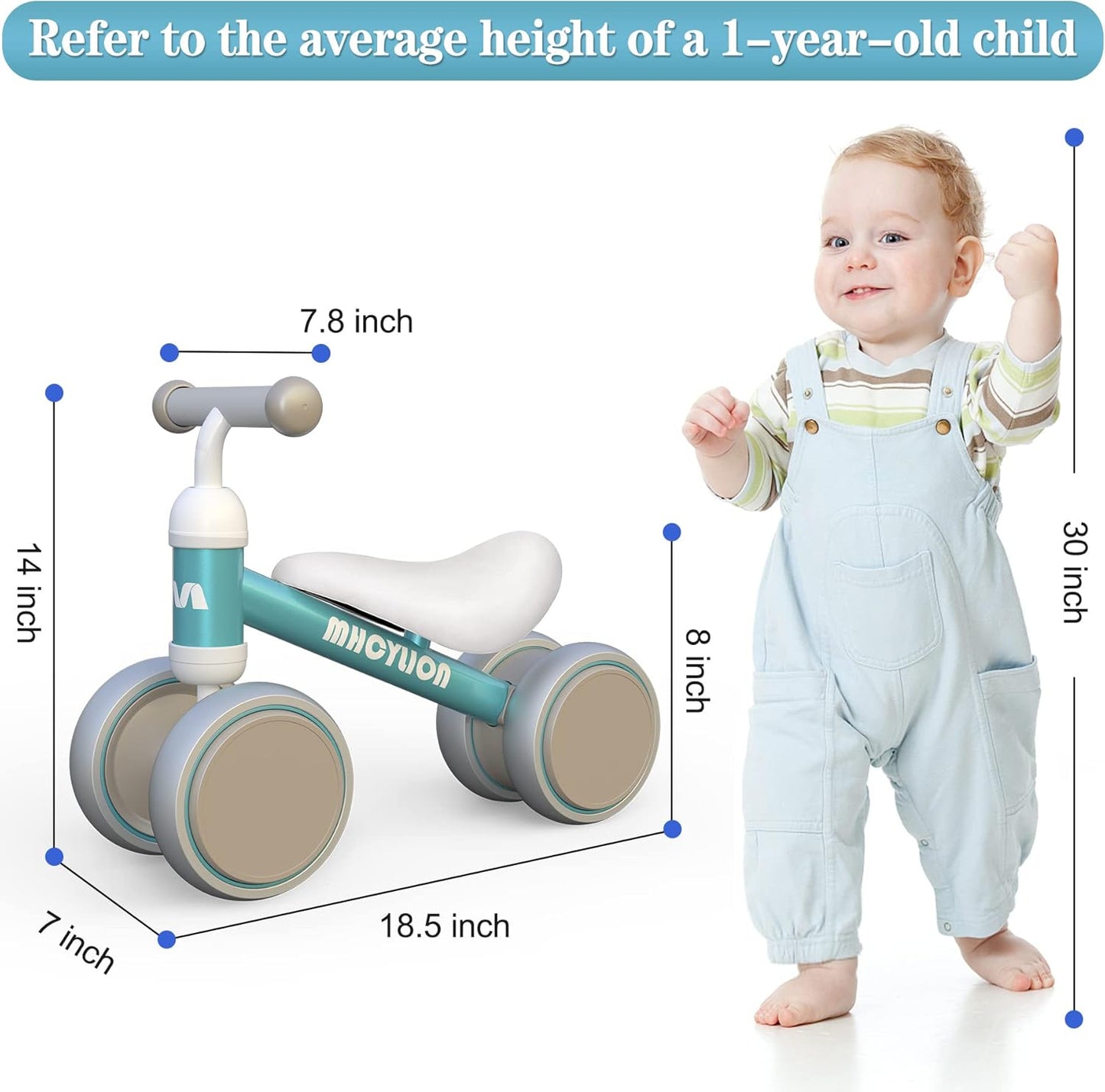 MHCYLION Kinder Laufrad Balance mit 4 Räder für 10-24 Monate Baby Grün