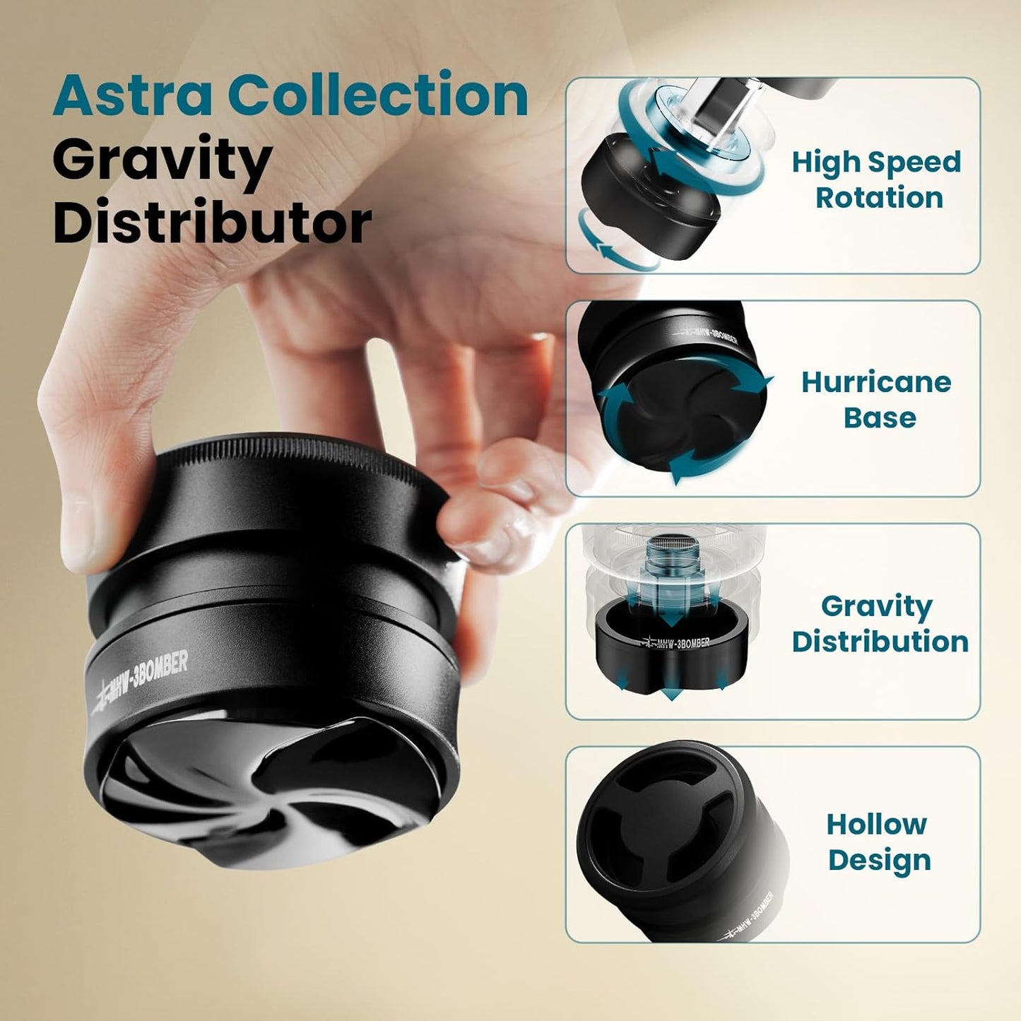 MHW-3BOMBER Astra 51mm Kaffeeverteiler, Gravity Espresso Tool mit adaptiver Höhe
