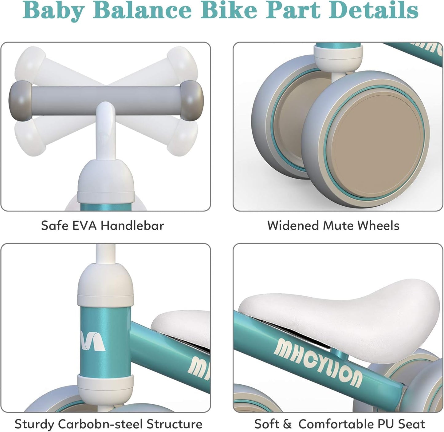MHCYLION Kinder Laufrad Balance mit 4 Räder für 10-24 Monate Baby Grün