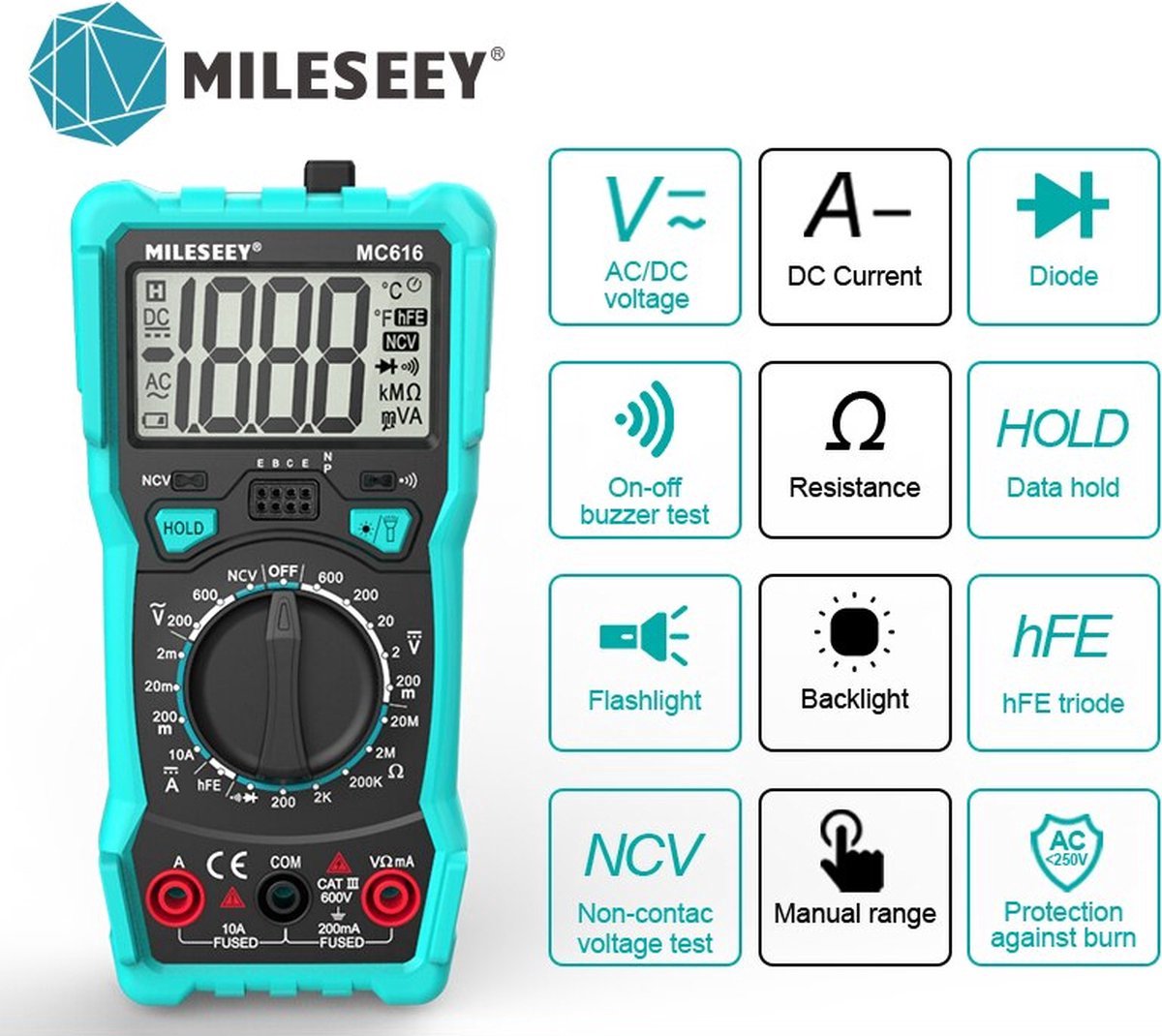 Mileseey MC616 Digital Multimeter Messgerät Auto-Range 2000Counts AC/DC Stromm Voltmeter Tester