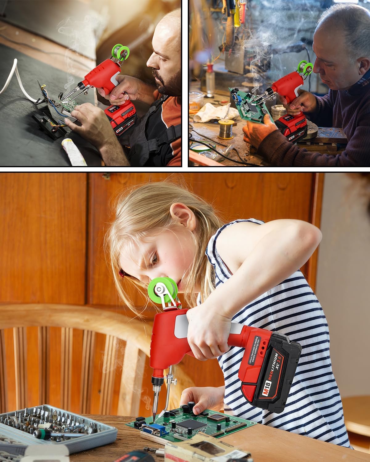 Schnurloses Lötkolbenset für Milwaukee 18v LXT Akku,75W LED Lötpistole mit 5 Stück Spitzen