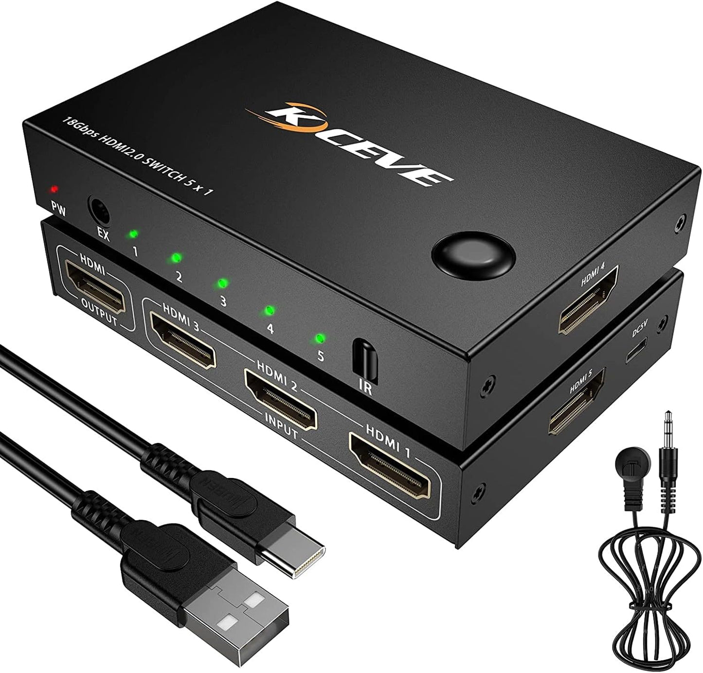 MLEEDA HDMI-Switch 4K 60Hz 5 in 1 Out, HDMI-Switch unterstützt 4K DR