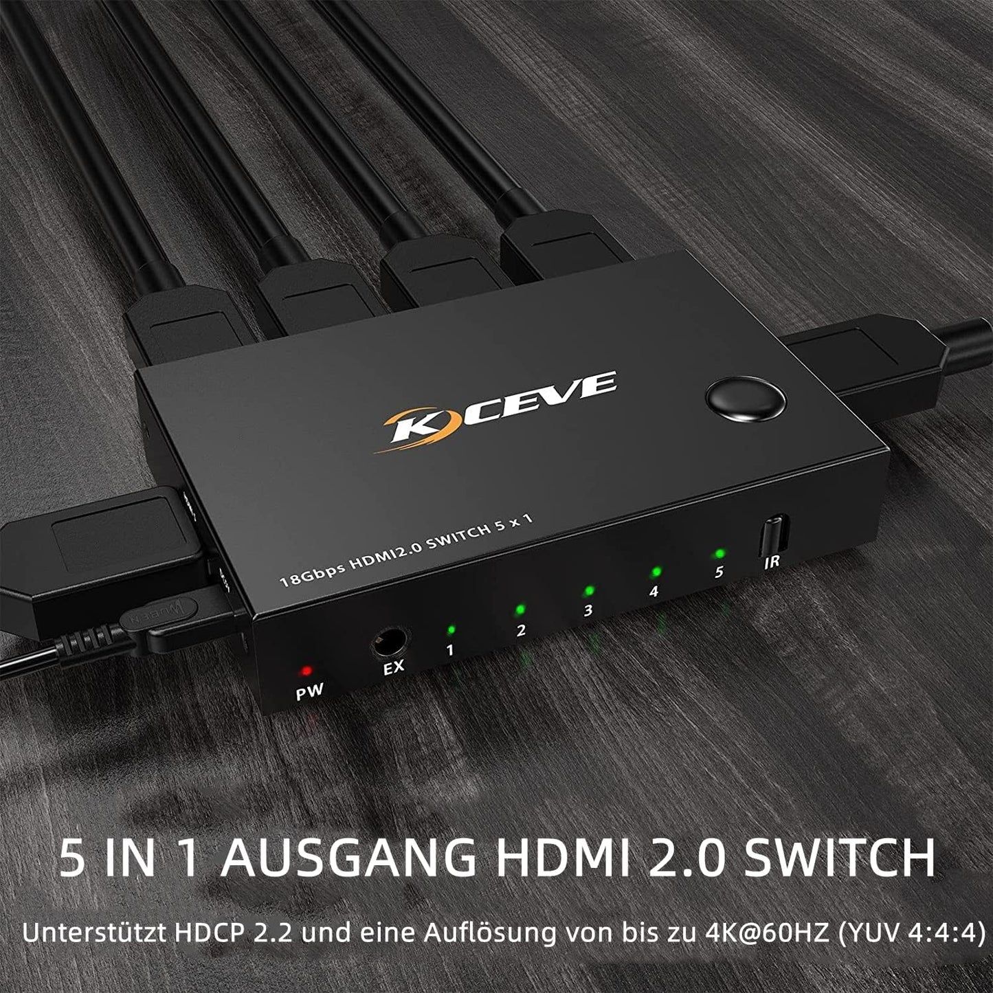 MLEEDA HDMI-Switch 4K 60Hz 5 in 1 Out, HDMI-Switch unterstützt 4K DR