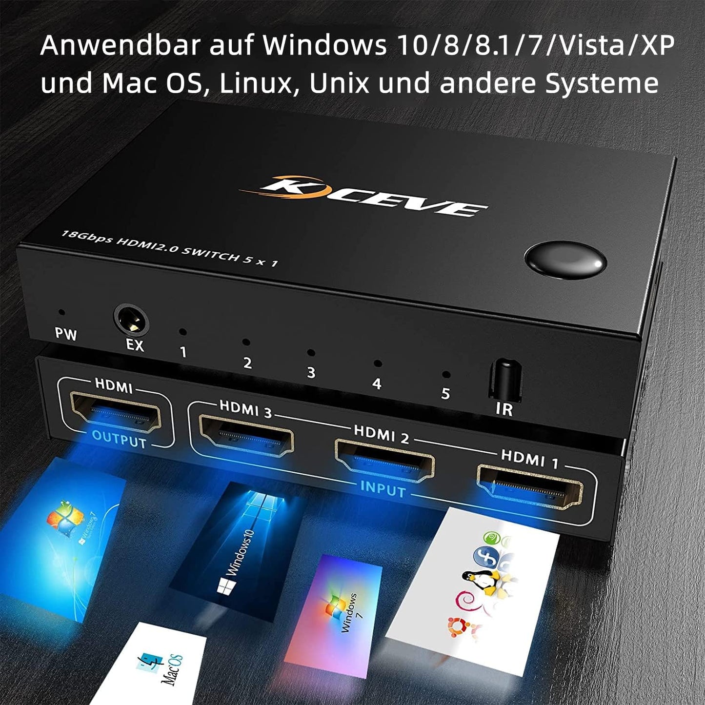 MLEEDA HDMI-Switch 4K 60Hz 5 in 1 Out, HDMI-Switch unterstützt 4K DR