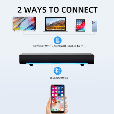 MARBOO PC-Lautsprecher Soundbar 6 W Spitzenleistung 3,5 mm AUX-Anschluss Für PC, Monitor, Laptop, Fernseher, Musik Schwarz