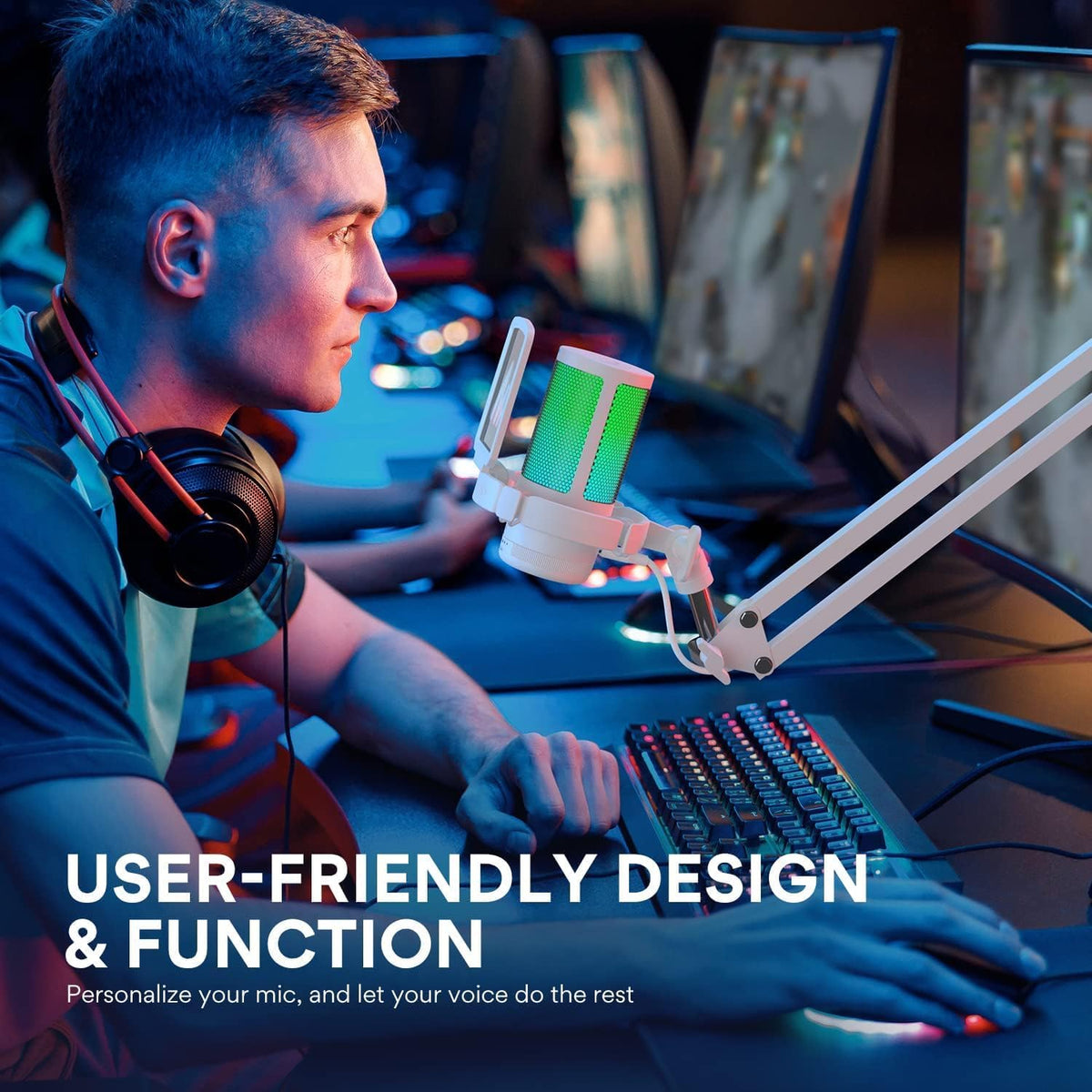 MAONO USB Gaming Mikrofon, Noise Cancellation Kondensator Microphone mit Mute Weiß