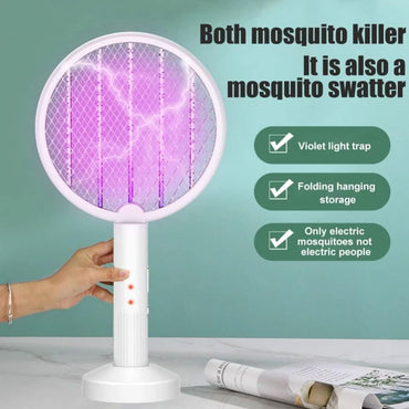 2Er Set Elektrische Fliegenklatsche, USB wiederaufladbare 3500 V mit UV-Strahlung und Stromschlag Weiß