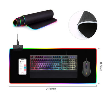 GMS-X5 RGB Gaming-Mauspad, 14 Beleuchtungsmodi, (80x30cm), übergroßes, leuchtendes LED-Mauspad, erweitertes Mauspad, rutschfeste Tastaturmatte aus Gummi,