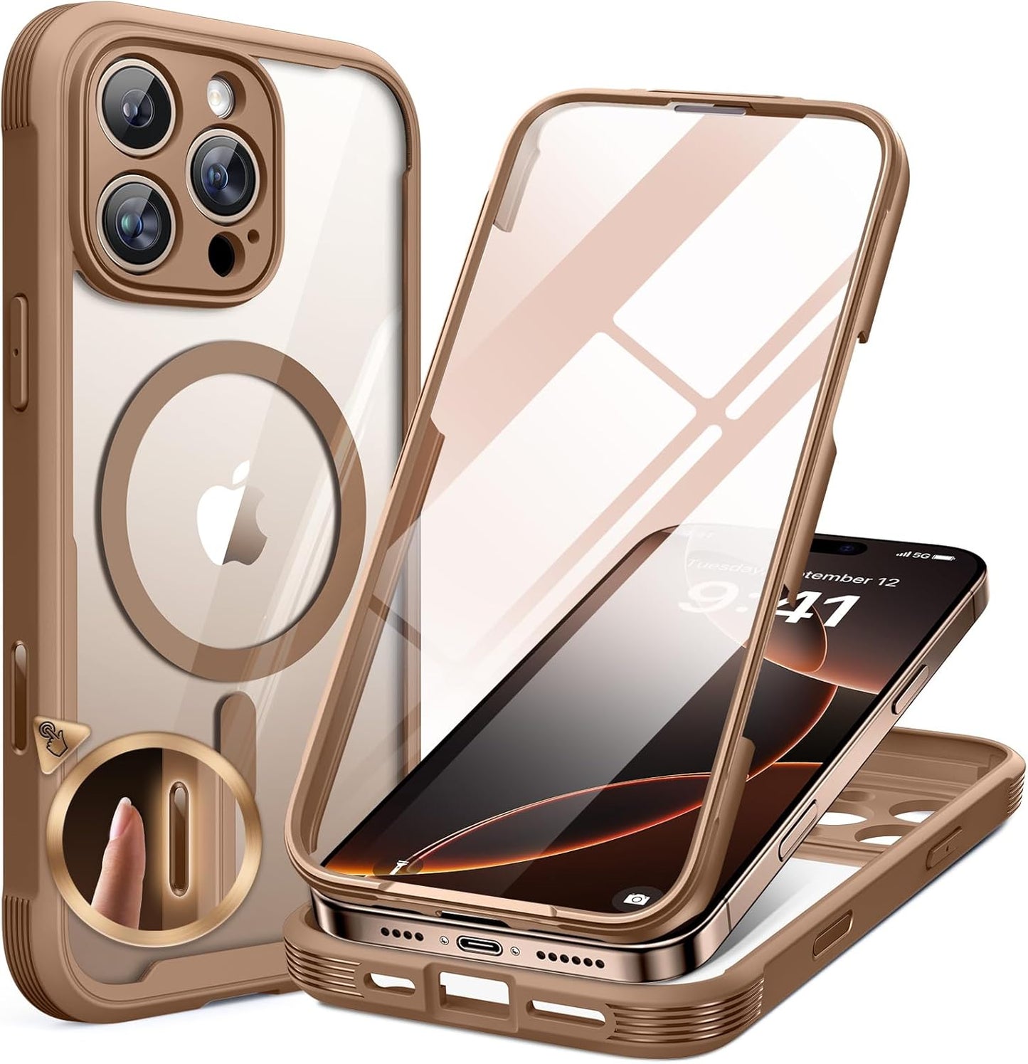 Miracase Glas Serie für iPhone 16 Pro Max Hülle mit Magsafe Goldbraun