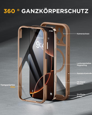 Miracase Glas Serie für iPhone 16 Pro Max Hülle mit Magsafe Goldbraun