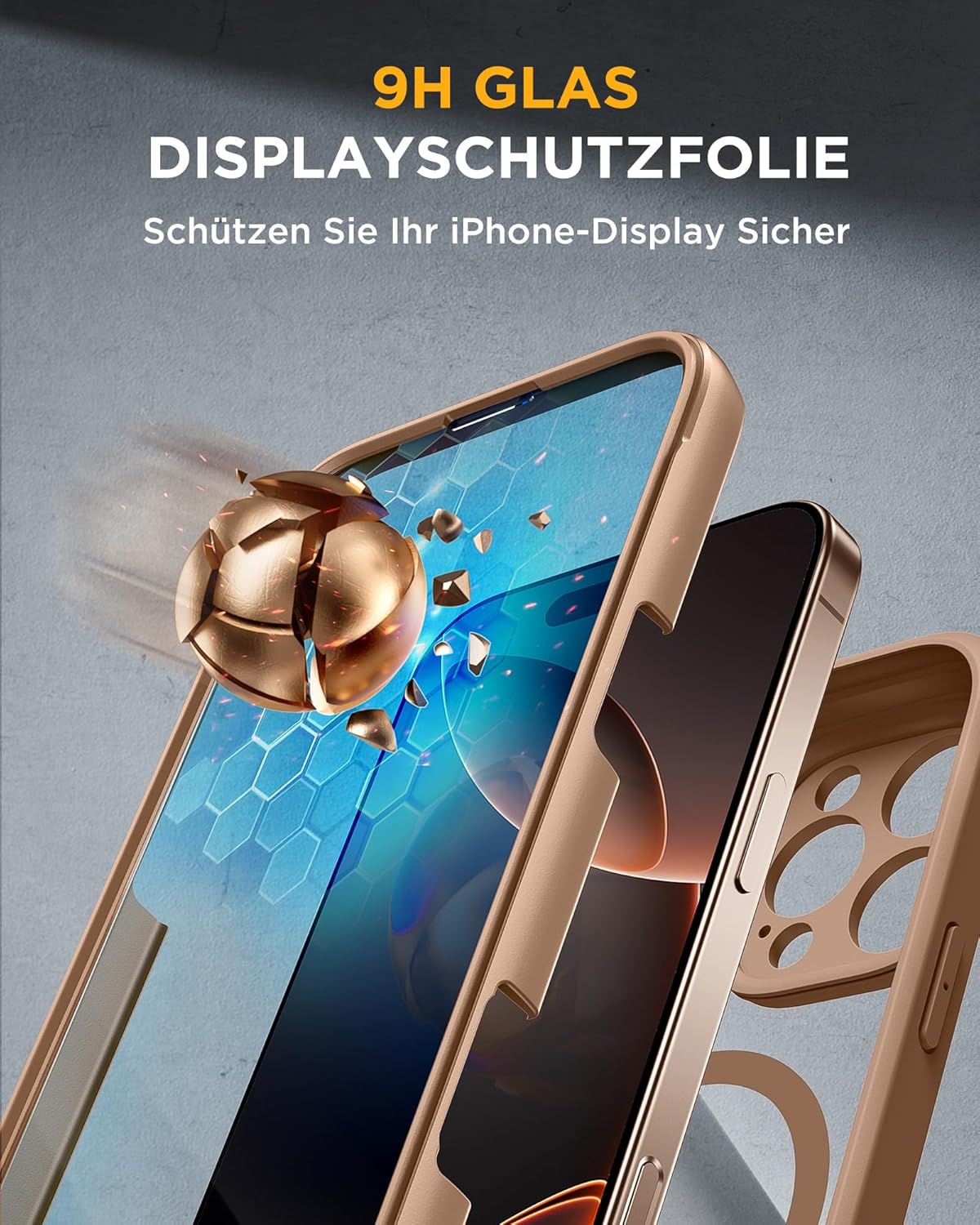 Miracase Glas Serie für iPhone 16 Pro Max Hülle mit Magsafe Goldbraun