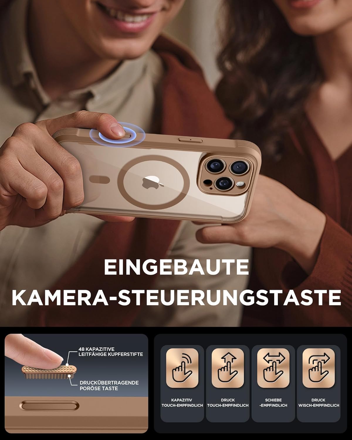 Miracase Glas Serie für iPhone 16 Pro Max Hülle mit Magsafe Goldbraun